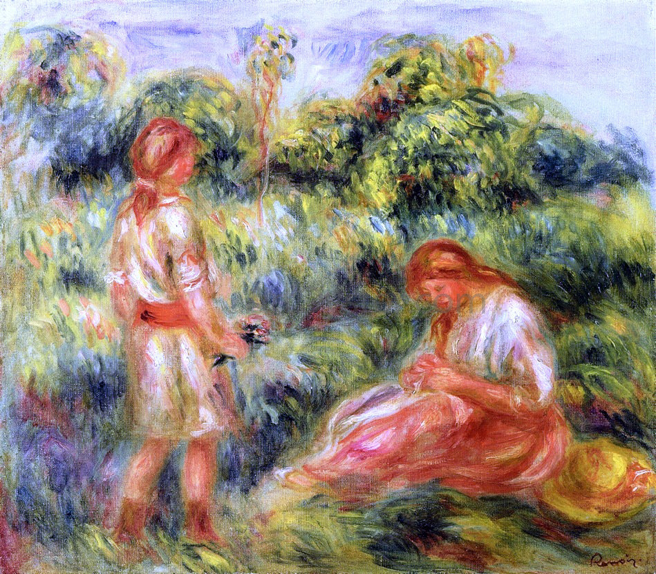 Pierre Auguste Renoir Two Young Women in a Landscape - Canvas Print