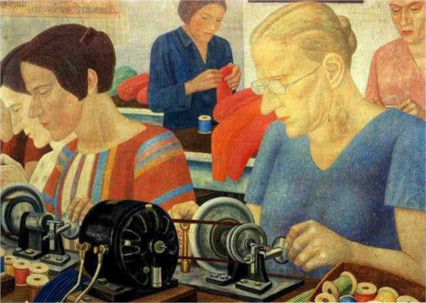 Pavel Filonov Udarnitzi Record Breaking Workers at the Factory Krasnaya Zaria - Canvas Print