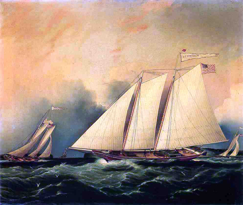 James E Buttersworth Under Full Sail - Canvas Print
