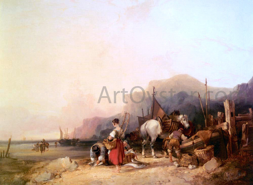 Senior William Shayer Unloading The Catch, Near Benchurch, Isle Of Wight - Canvas Print