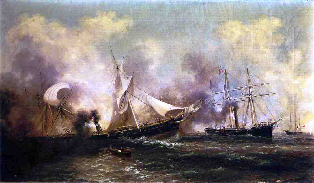 Xanthus Russell Smith U.S.S Kearsarge Sinking the Alabama - Canvas Print