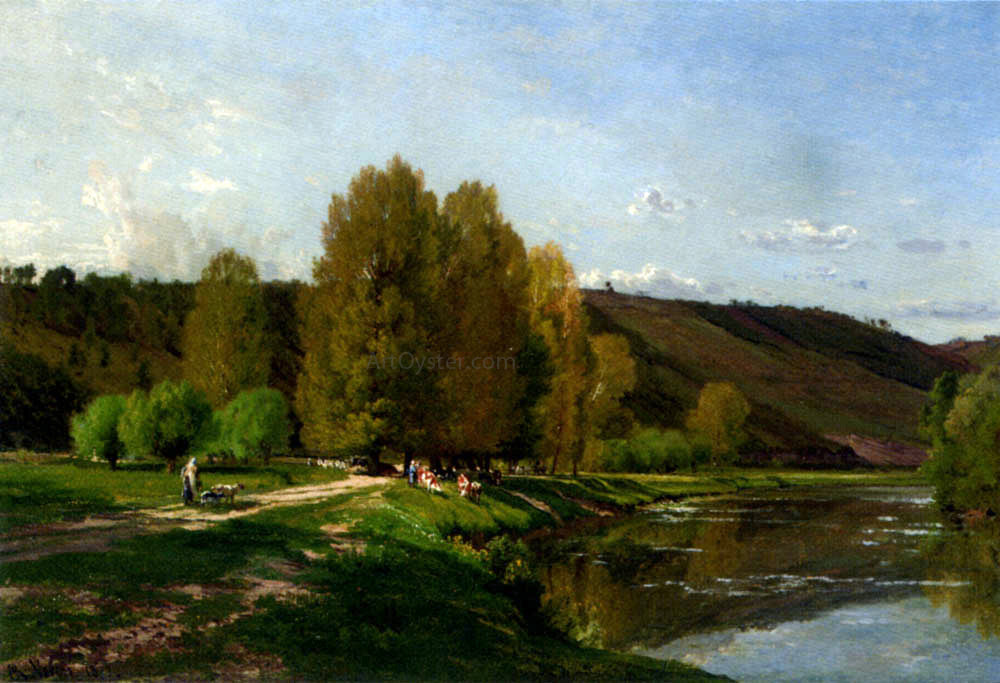 Alexandre Rene Veron Vaches Au Bord D'un Fleuve - Canvas Print