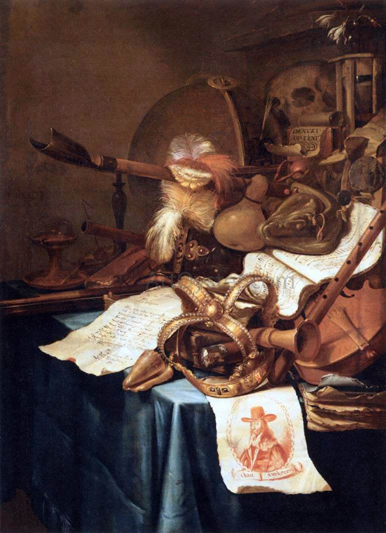 Vincent I Laurensz. Van der Vinne Vanitas with a Royal Crown - Canvas Print