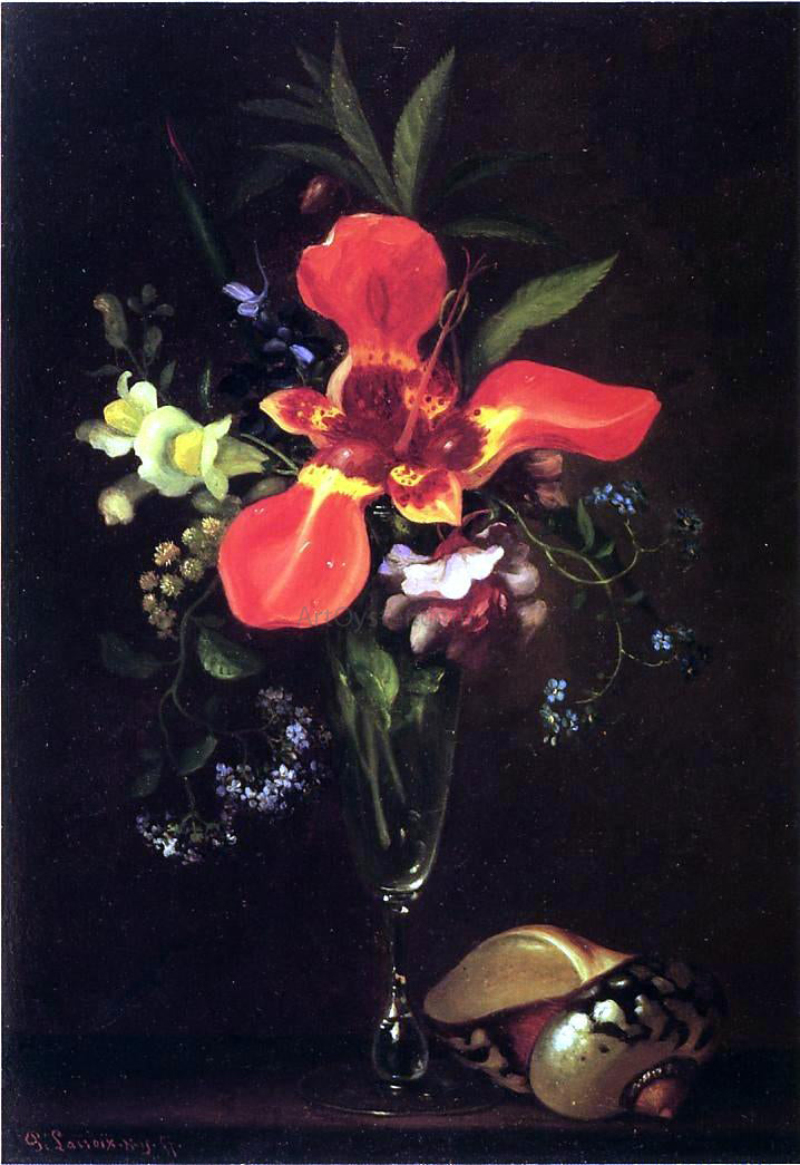 Paul Lacroix Vase of Flowers and a Shell - Canvas Print