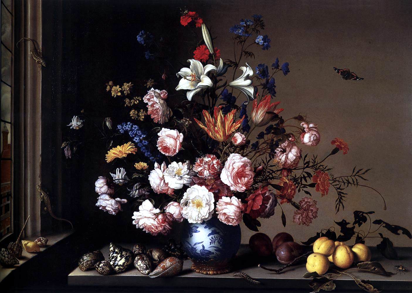 Balthasar Van der Ast Vase of Flowers by a Window - Canvas Print