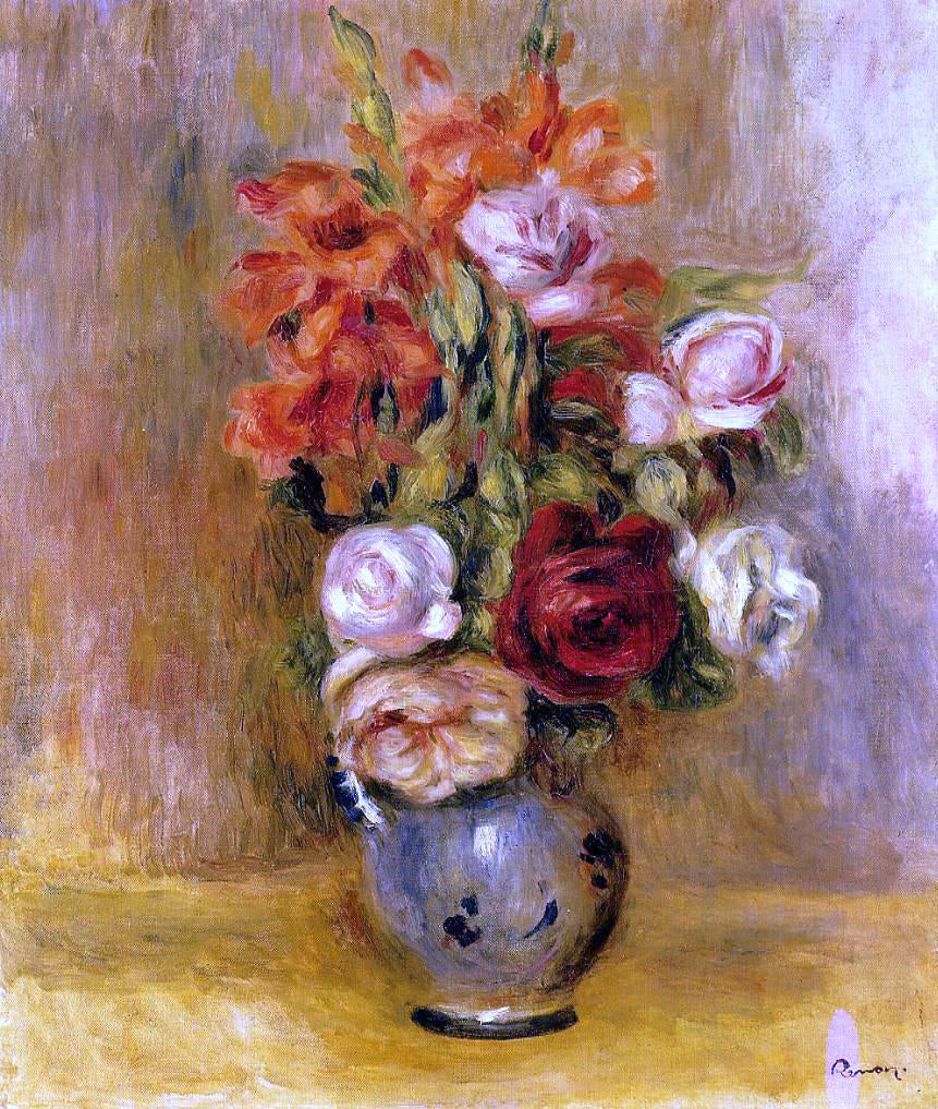 Pierre Auguste Renoir Vase of Gladiolas and Roses - Canvas Print