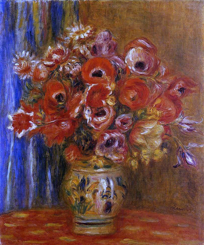 Pierre Auguste Renoir Vase of Tulips and Anemones - Canvas Print