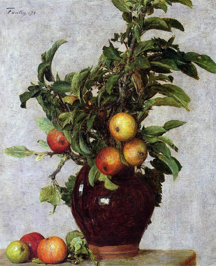 Henri Fantin-Latour Vase with Apples and Foliage - Canvas Print