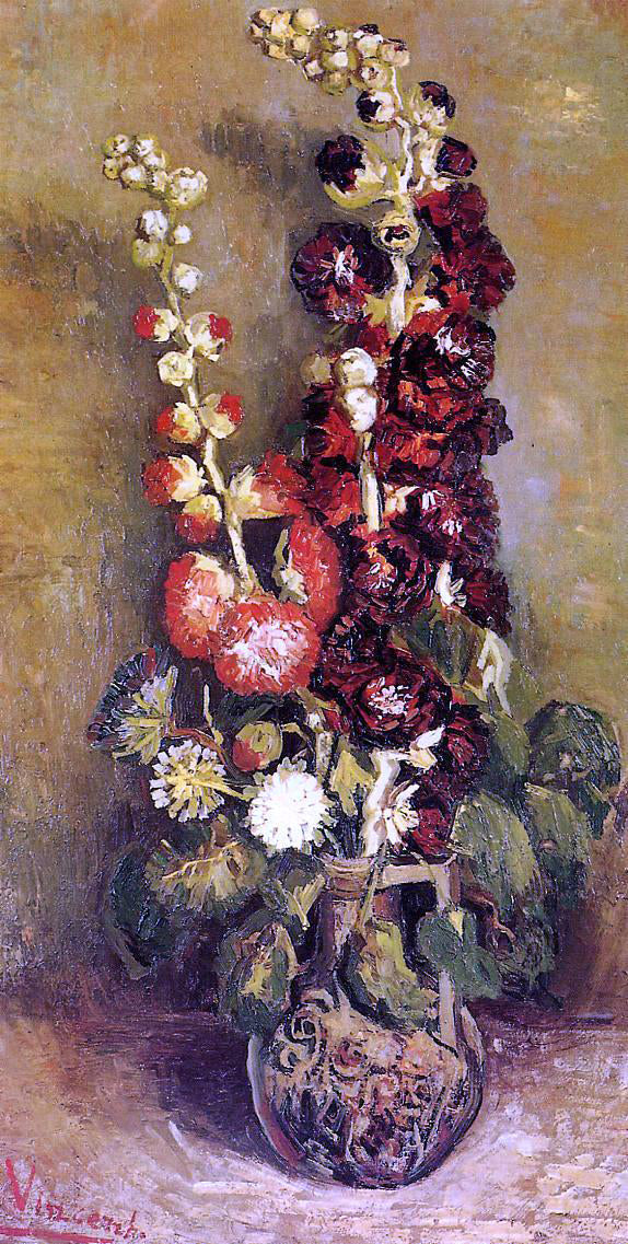 Vincent Van Gogh Vase with Holyhocks - Canvas Print