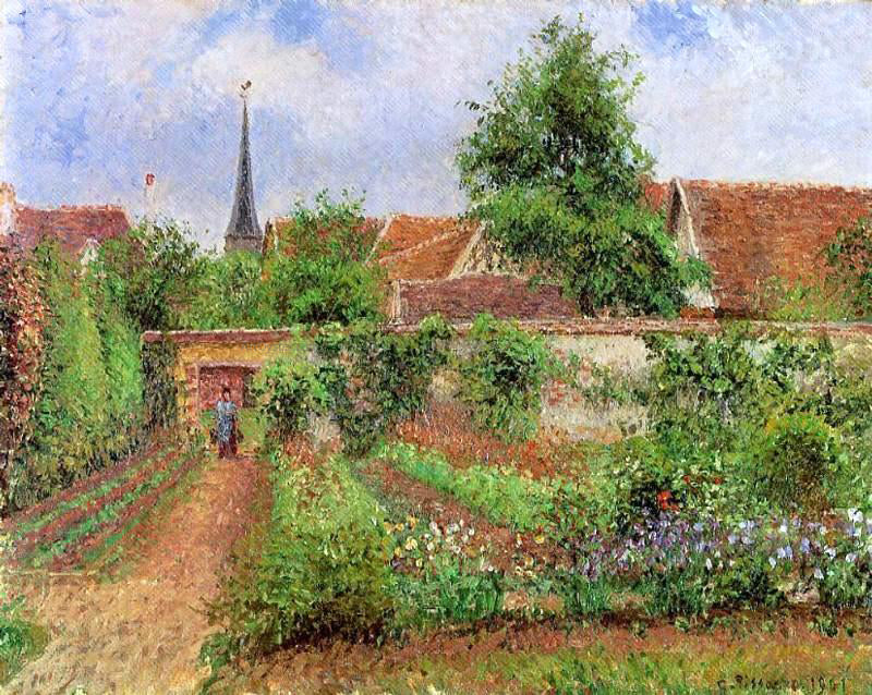 Camille Pissarro Vegetable Garden in Eragny, Overcast Sky, Morning - Canvas Print