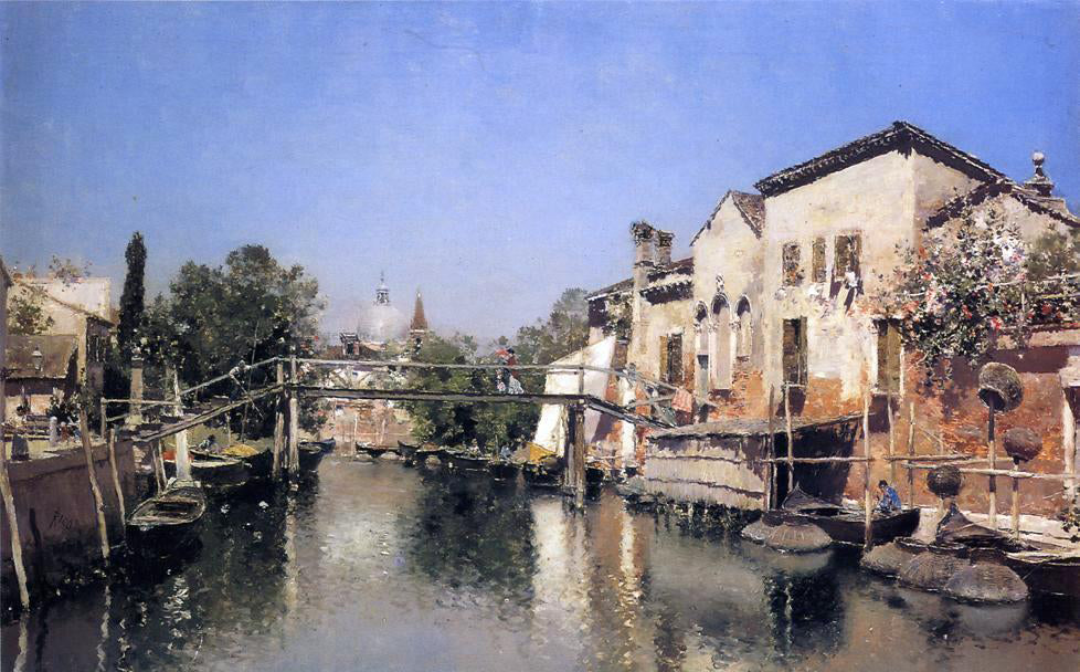 Martin Rico Y Ortega Venetian Canal Scene - Canvas Print