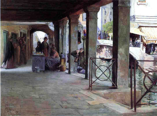 Julius LeBlanc Stewart Venetian Market Scene - Canvas Print