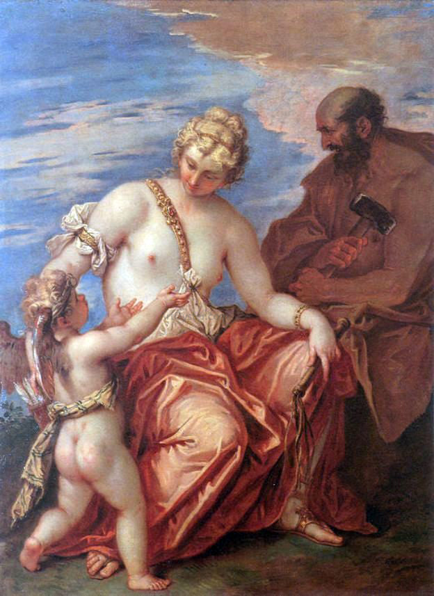 Sebastiano Ricci Venus, Cupid and Vulcan - Canvas Print