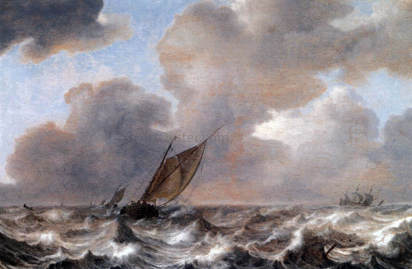 Jan Porcellis Vessels in a Strong Wind - Canvas Print