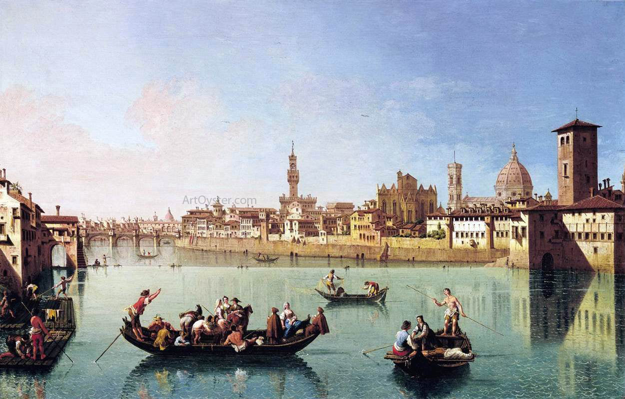 Giuseppe Zocchi View af the Arno in Florence - Canvas Print