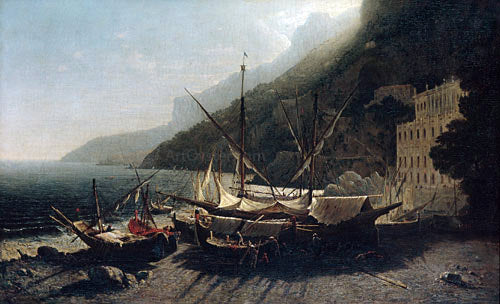 George Loring Brown View at Amalfi, Bay of Salerno - Canvas Print