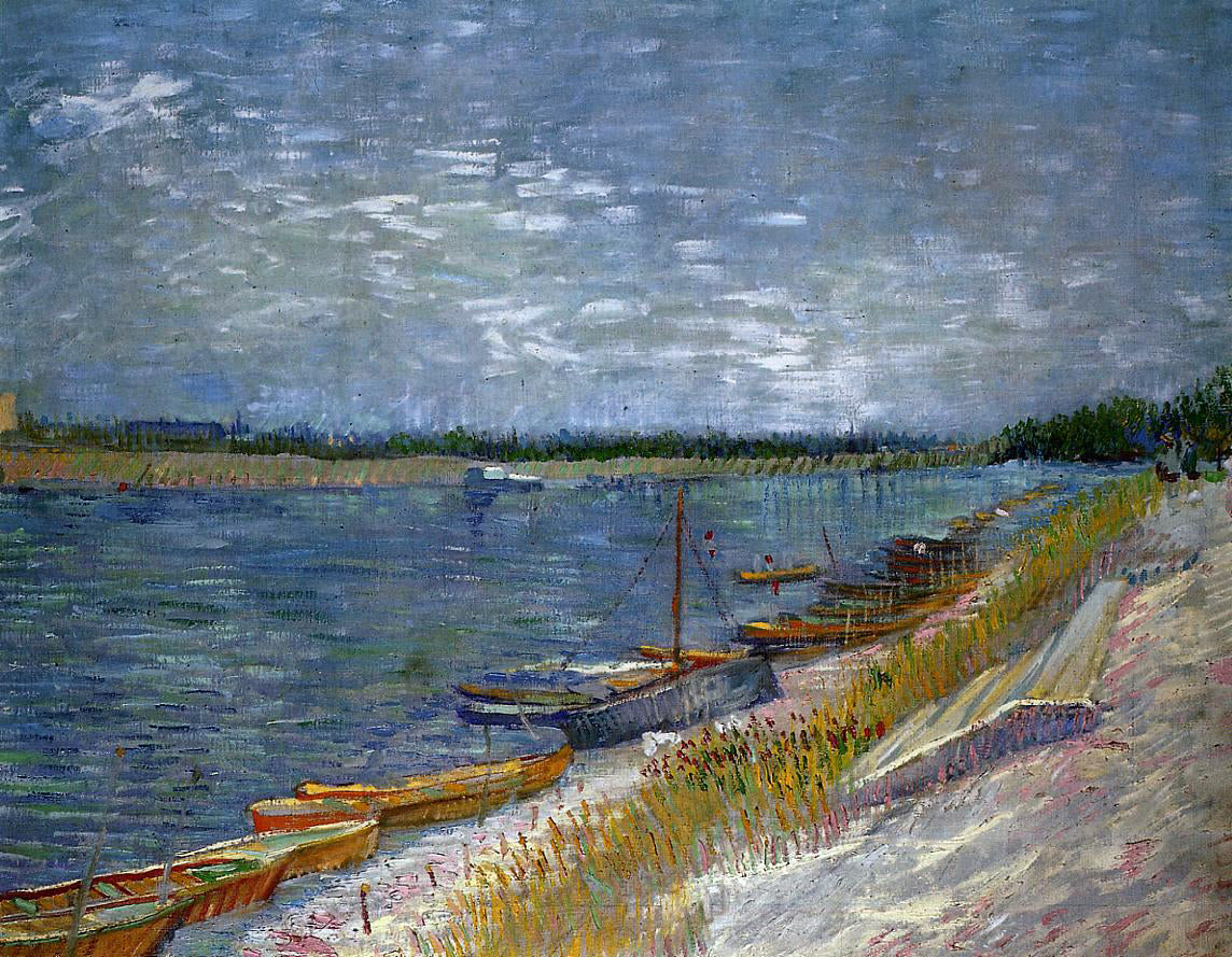 Vincent Van Gogh View of a River with Rowing Boats - Canvas Print