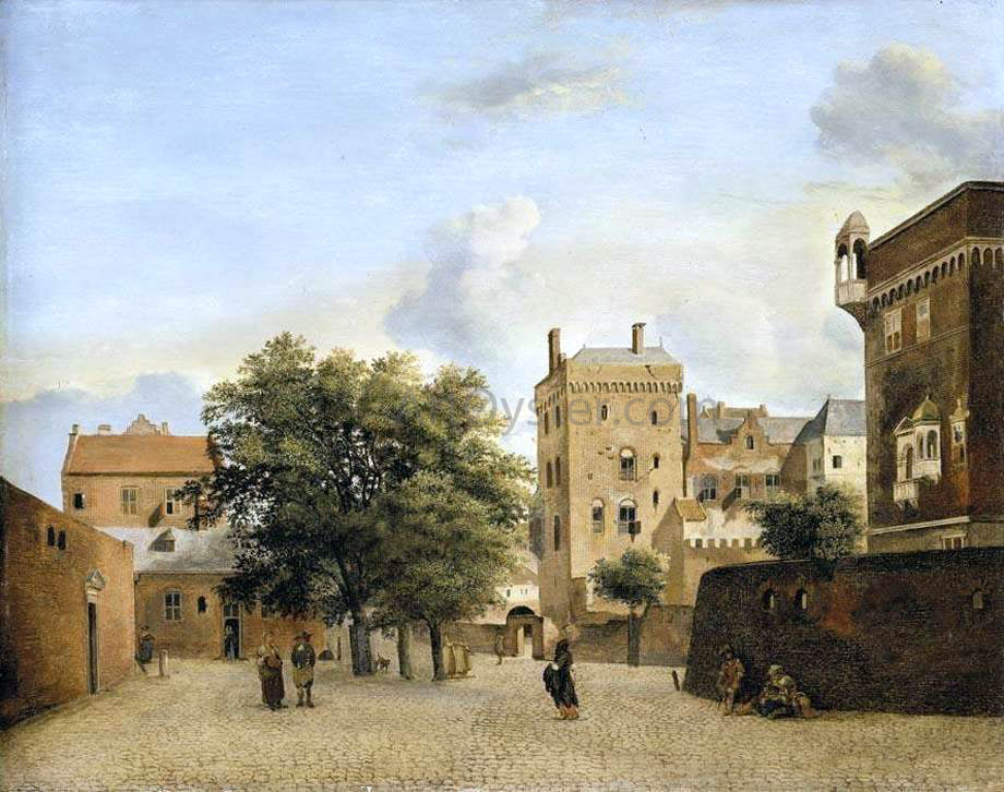 Jan Van der Heyden View of a Small Town Square - Canvas Print