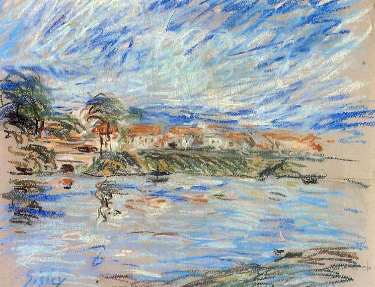 Alfred Sisley View of a Village by a River - Canvas Print