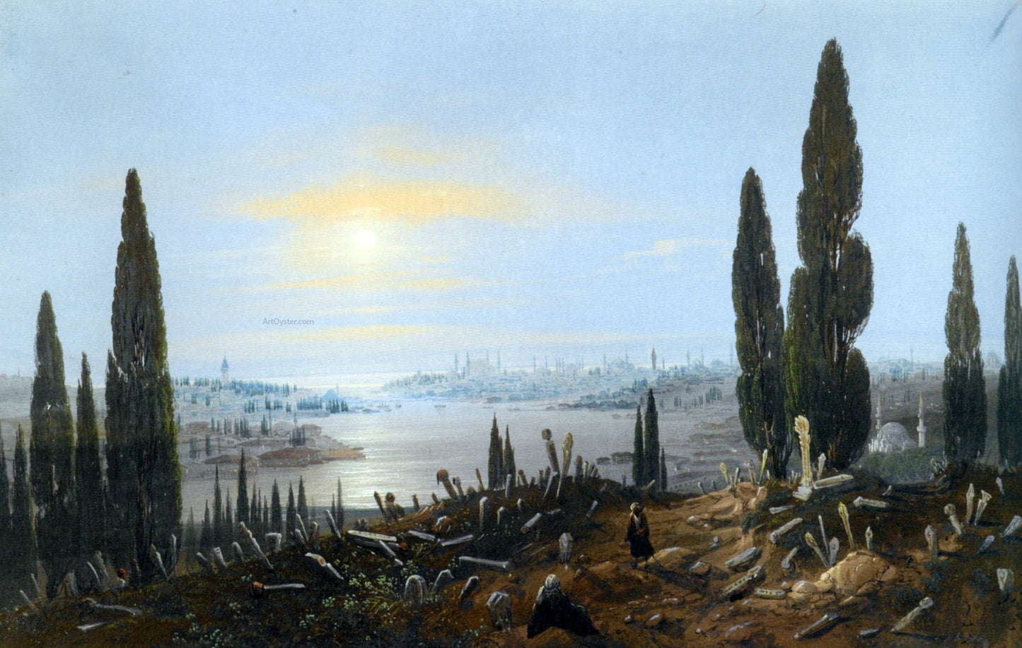Carlo Bossoli View of Constantinople by moonlight - Canvas Print