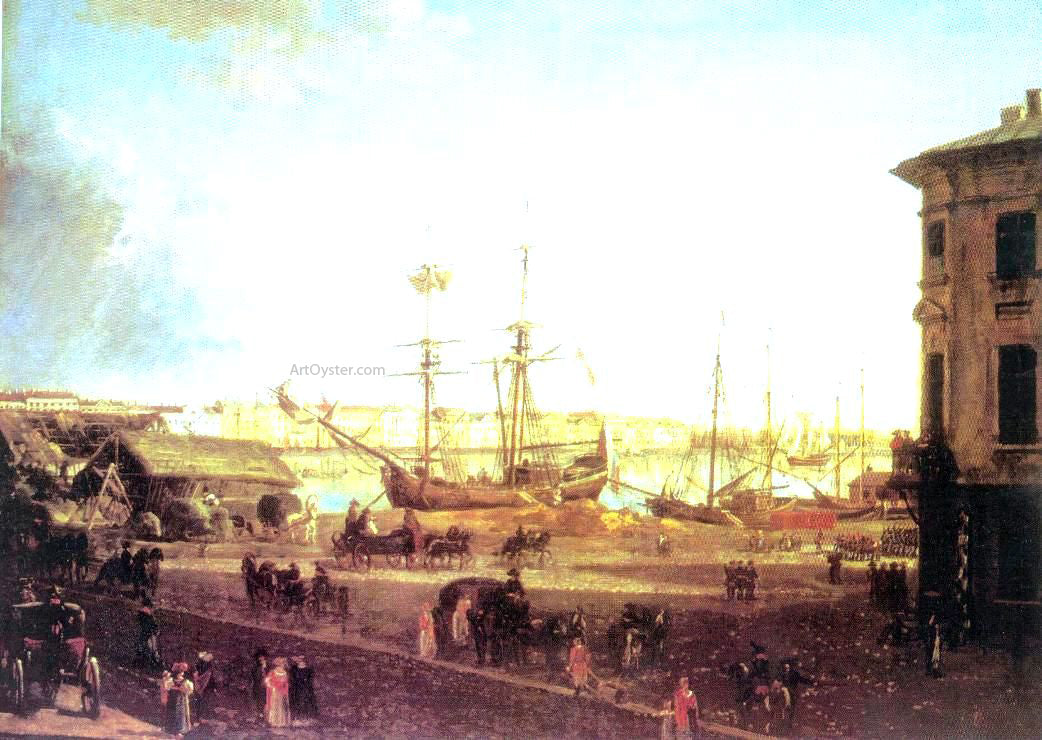 Fedor Yakovlevich Alekseev View of the English Embankmant from Visilievsky Island in St. Petersburg - Canvas Print