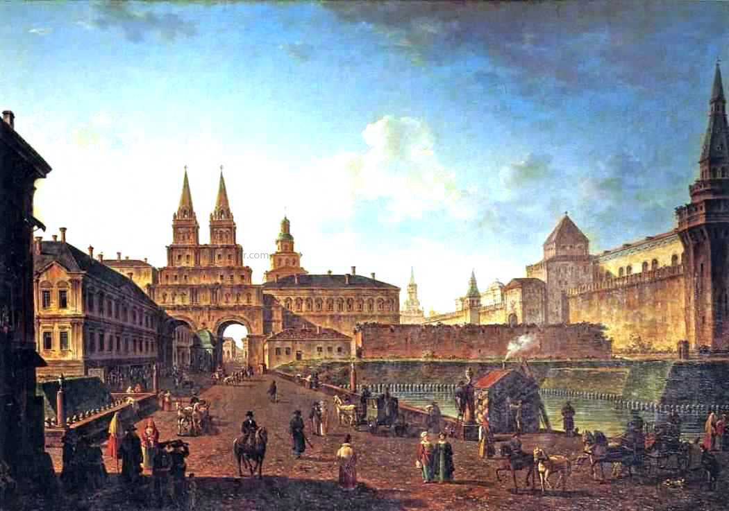 Fedor Yakovlevich Alekseev View of the Voskresenskie and Nikolskie Gate and Neglinniy Brige from Tverskaia Street in Moscow - Canvas Print