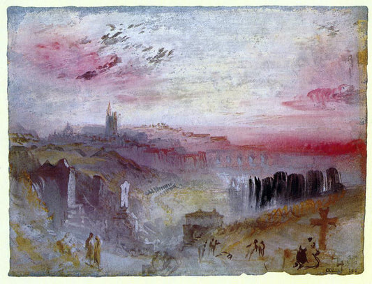 Joseph William Turner View over Town at Suset: a Cemetery in the Foreground - Canvas Print