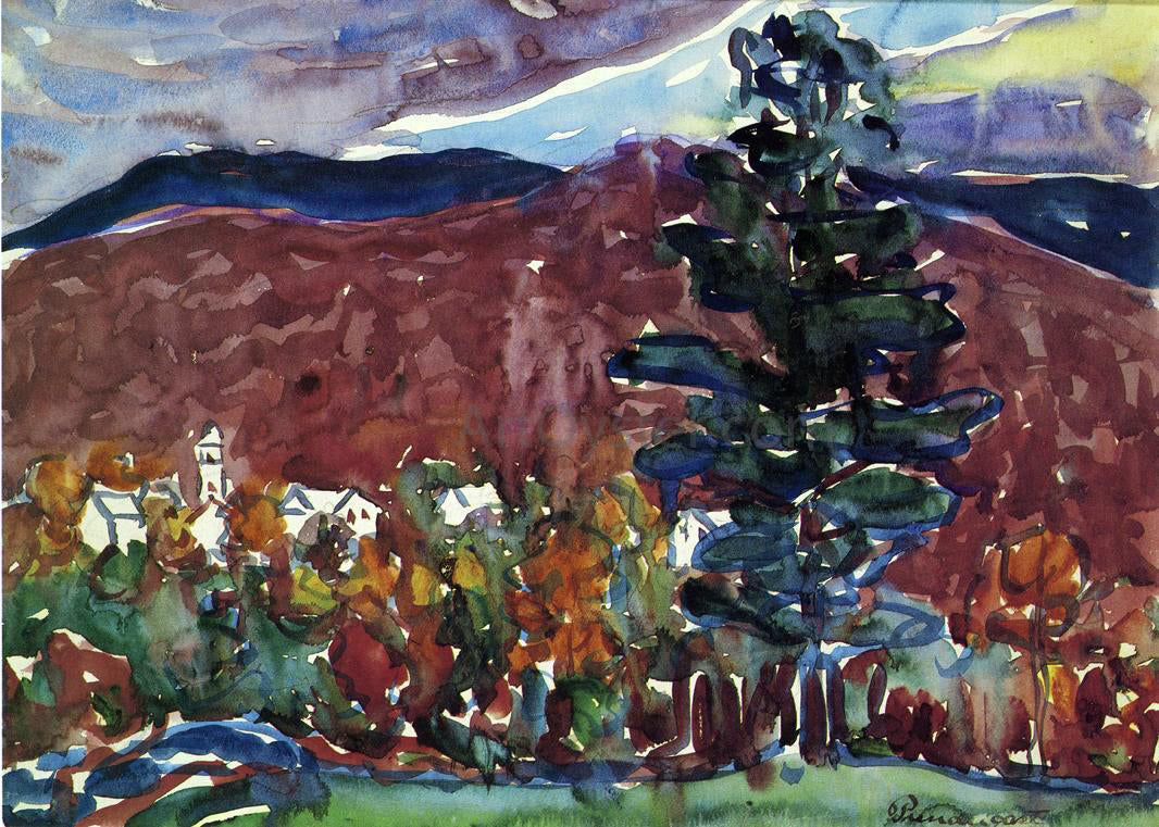 Maurice Prendergast Village Against Purple Mountain - Canvas Print