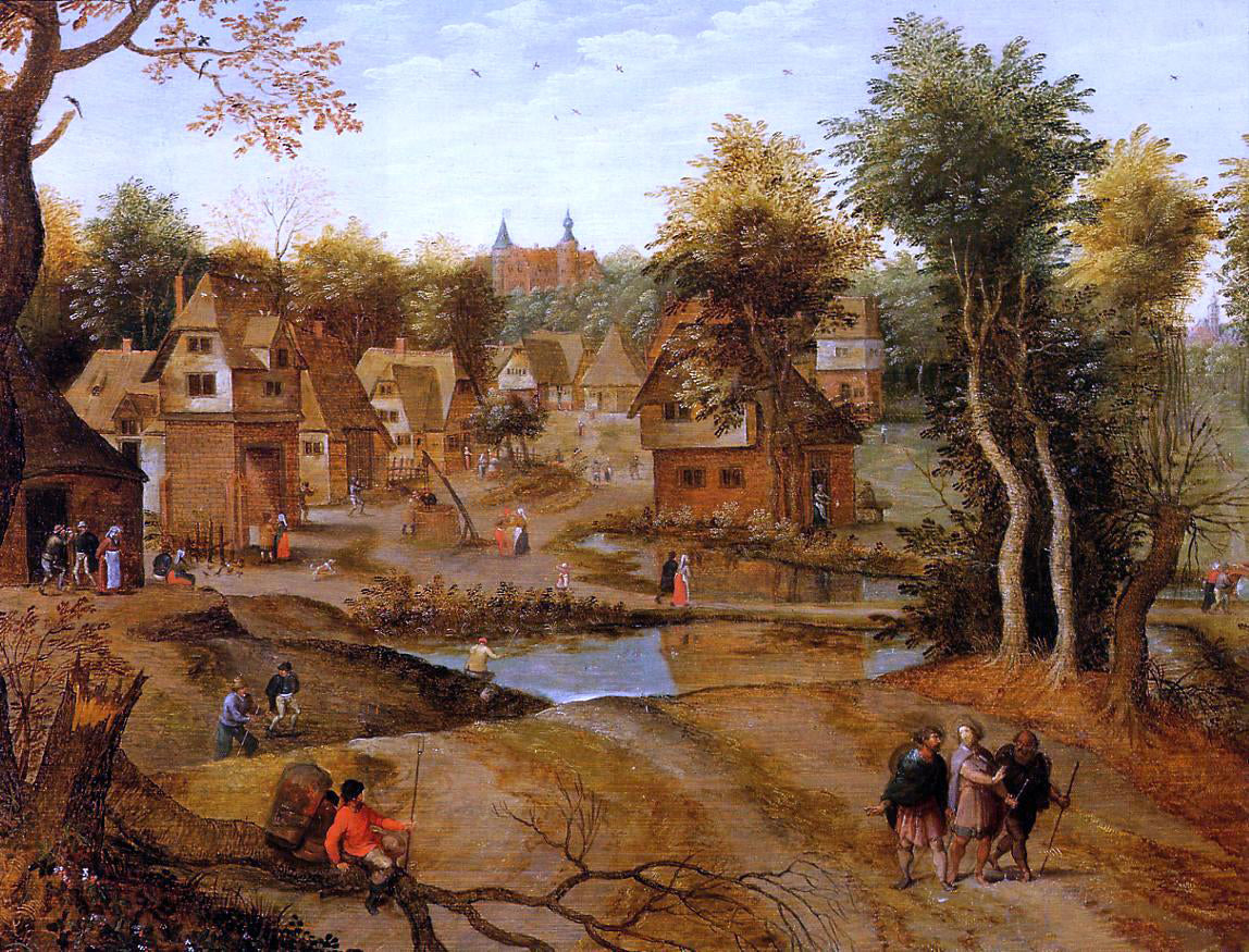 The Younger Pieter Bruegel Village Landscape with Ammaus Pilgrims - Canvas Print