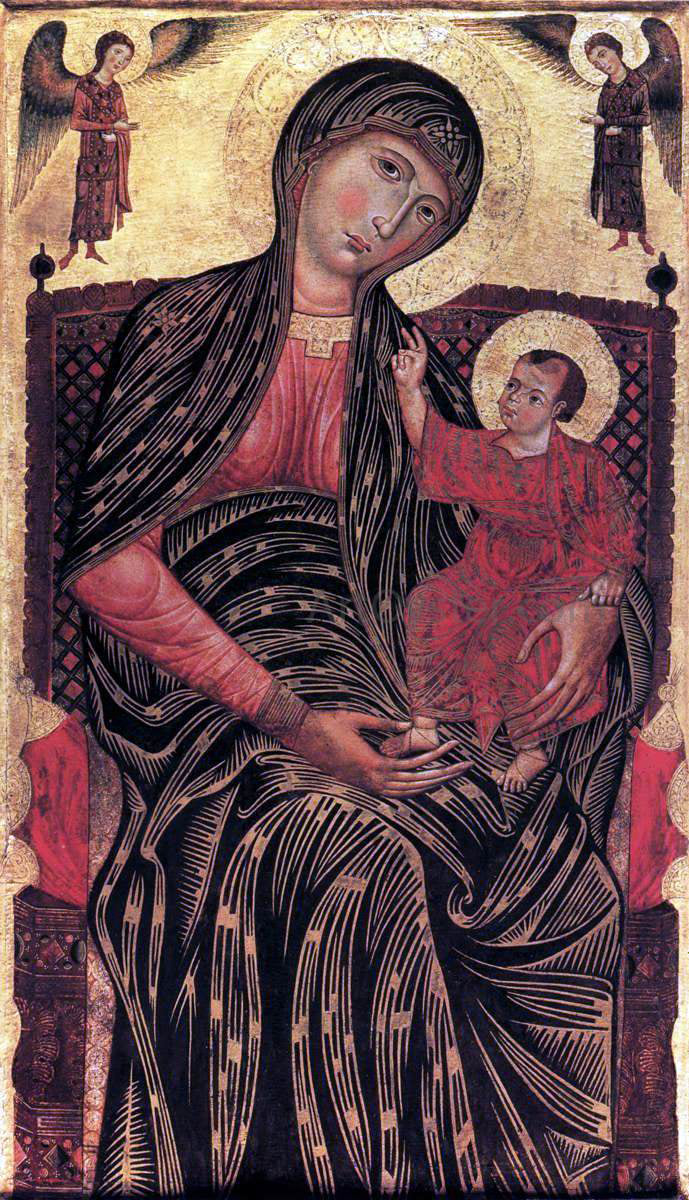 Master of Magdalen Virgin and Child Enthroned with Two Angels - Canvas Print