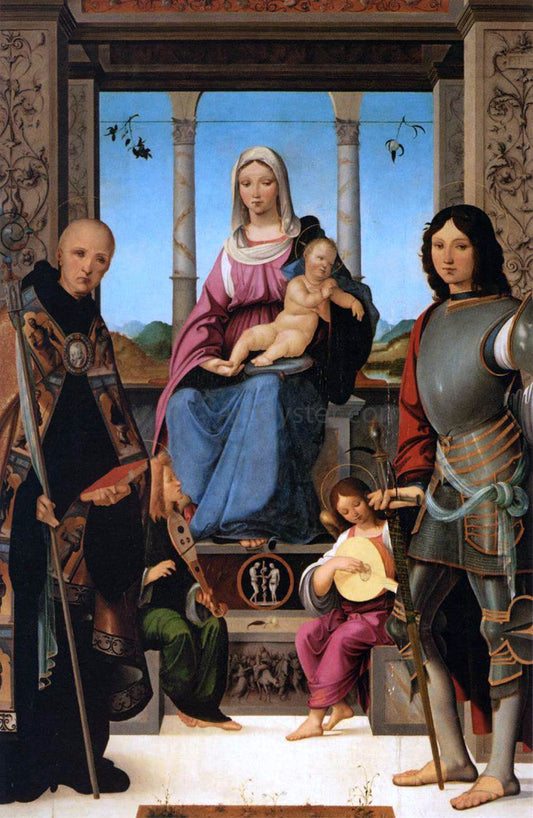 Francesco Marmitta Virgin and Child Flanked by Sts Benedict and Quentin - Canvas Print