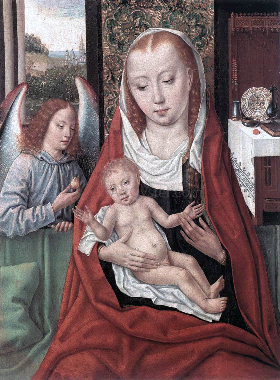 Master of the Legend of St. Ursula Virgin and Child with an Angel - Canvas Print