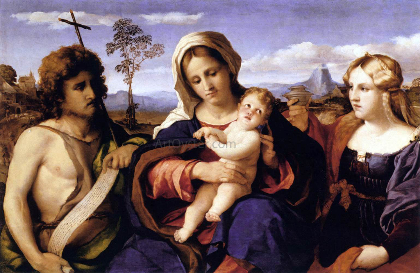 Palma Vecchio Virgin and Child with St John the Baptist and Mary Magdalene - Canvas Print