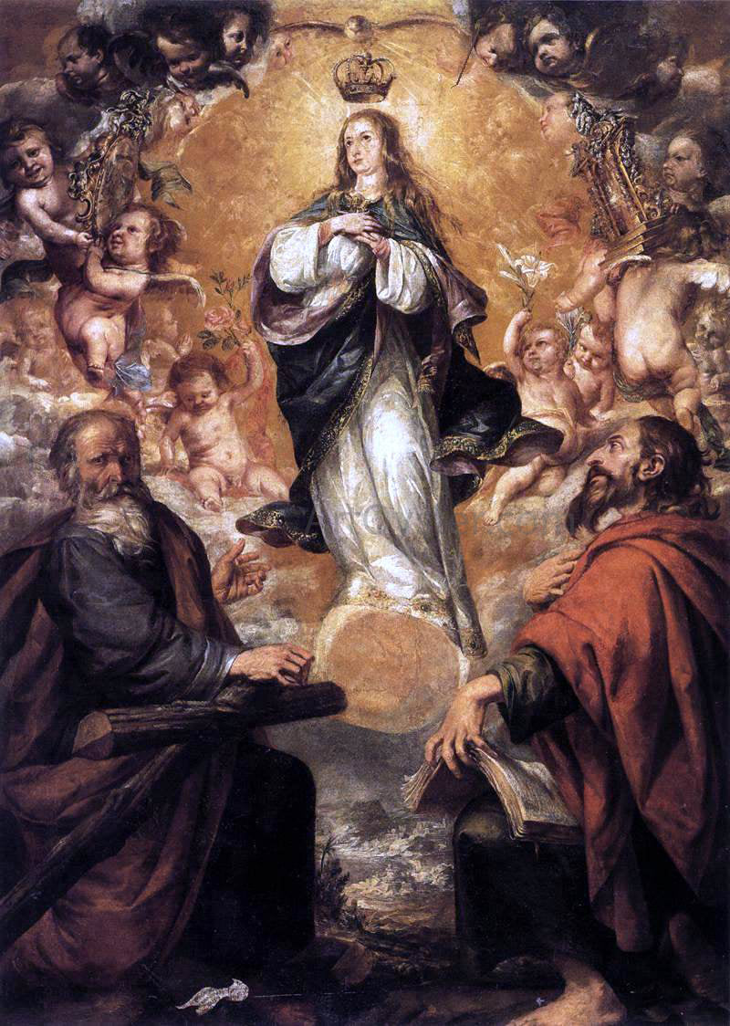 Juan De Valdes Leal Virgin of the Immaculate Conception with Sts Andrew and John the Baptist - Canvas Print