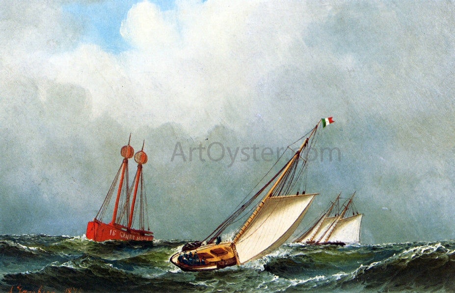 Antonio Jacobsen Vision and Dauntless off Sandy Hook Lightship - Canvas Print