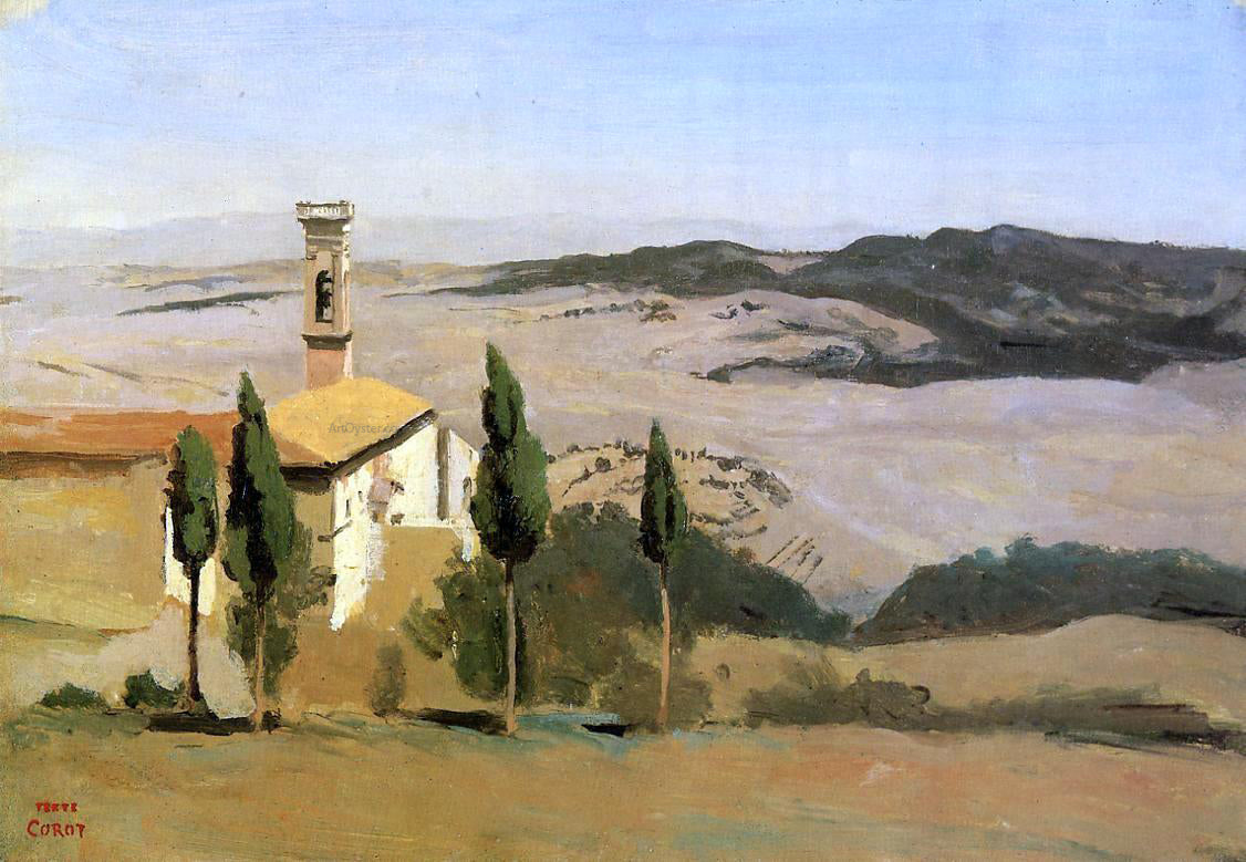 Jean-Baptiste-Camille Corot Volterra - Church and Bell Tower - Canvas Print