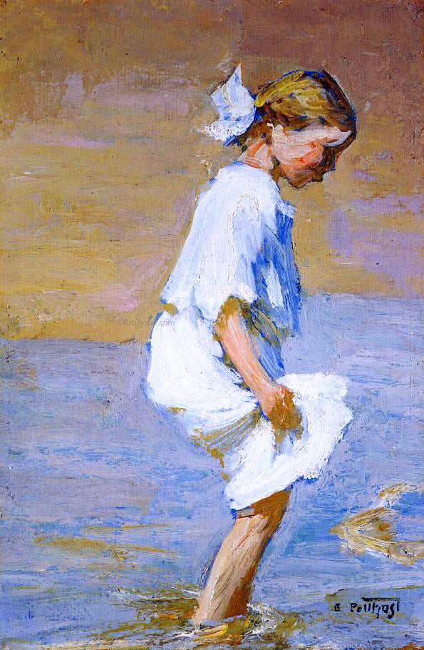 Edward Potthast Wading at the Shore - Canvas Print