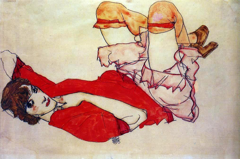 Egon Schiele Wally with a Red Blouse - Canvas Print