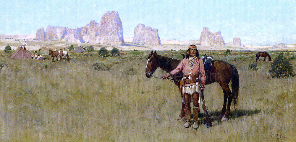 Henry F Farney Warrior and Teepees - Canvas Print