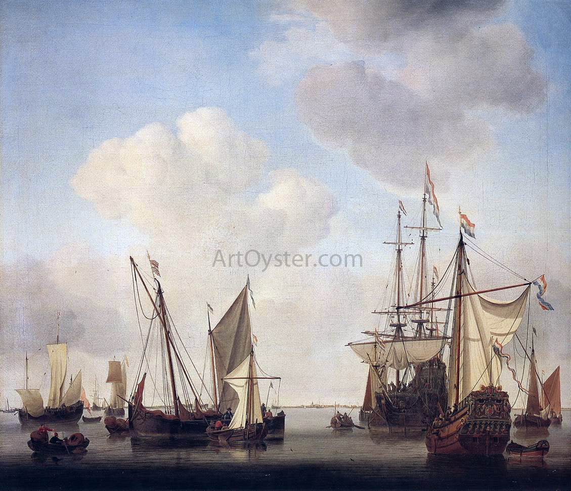 The Younger Willem Van de Velde Warships at Amsterdam - Canvas Print