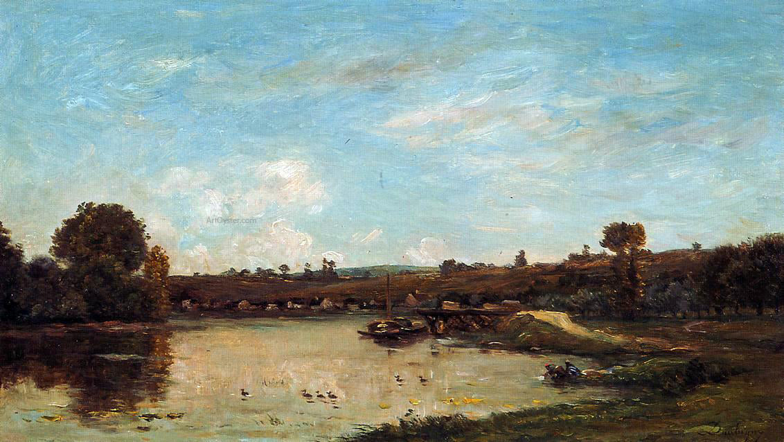 Charles Francois Daubigny Washerwoman near Valdomdois - Canvas Print