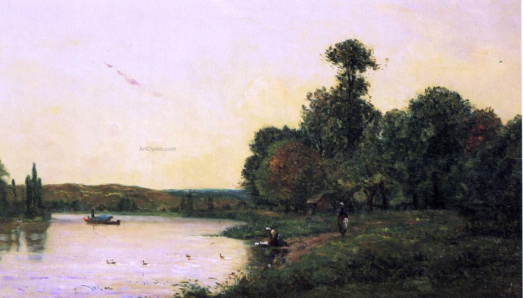 Hippolyte Camille Delpy Washerwomen by he River at Sunset - Canvas Print