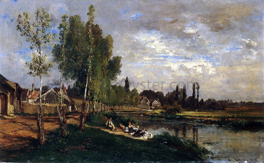 Alexandre-Rene Vernon Washerwomen by the Water at Morning - Canvas Print