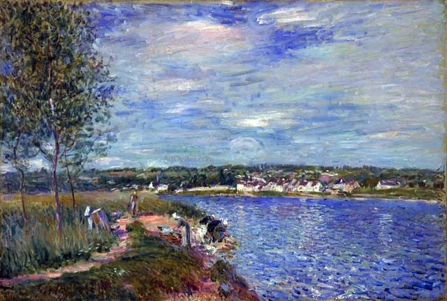 Alfred Sisley Washerwomen, near Champagne - Canvas Print