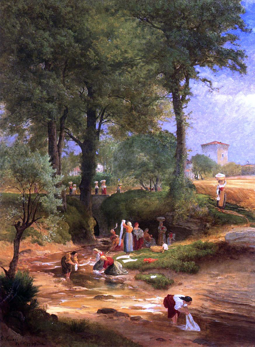 George Inness Washing Day near Perugia (also known as Italian Washerwomen) - Canvas Print