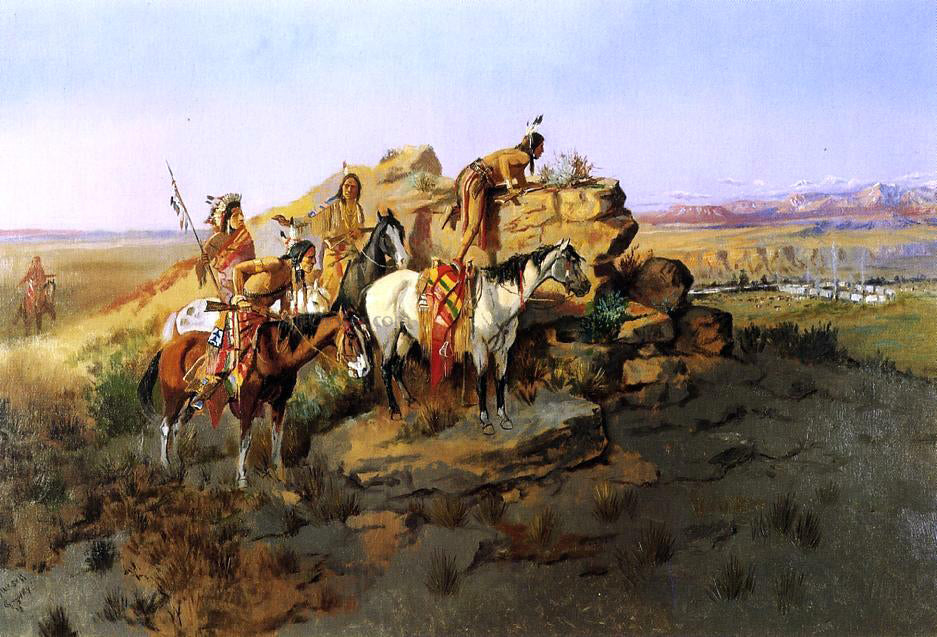 Charles Marion Russell Watching the Settlers - Canvas Print