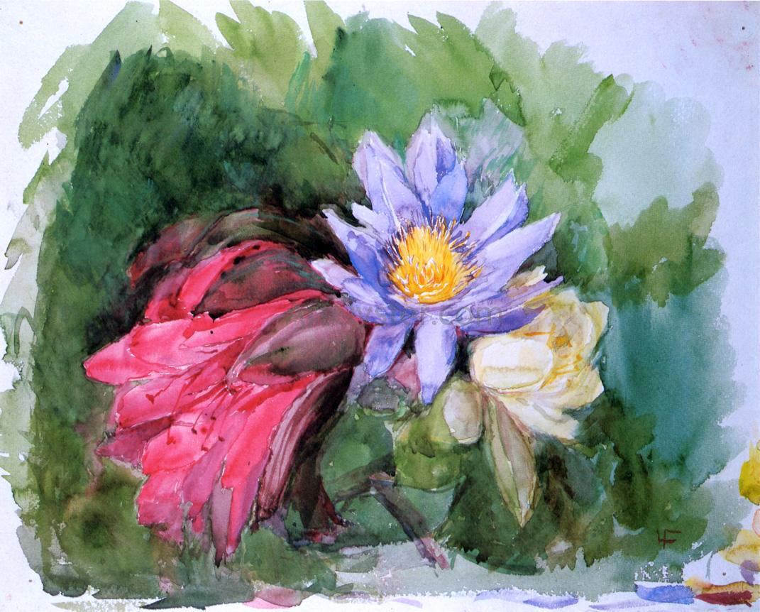 John La Farge Water Lilies and Hibiscus - Canvas Print