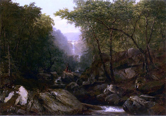 John Frederick Kensett Waterfall in the Woods with Indians - Canvas Print