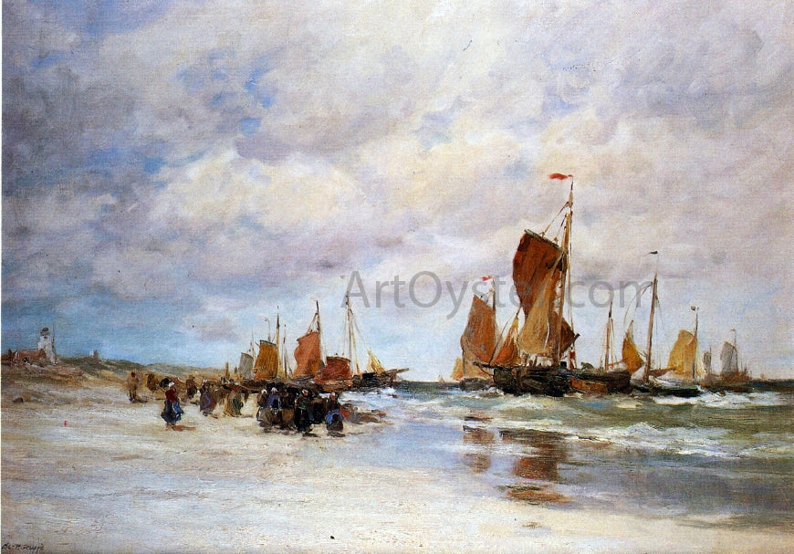 Charles Paul Gruppe Welcoming the Fishing Vessels Home - Canvas Print