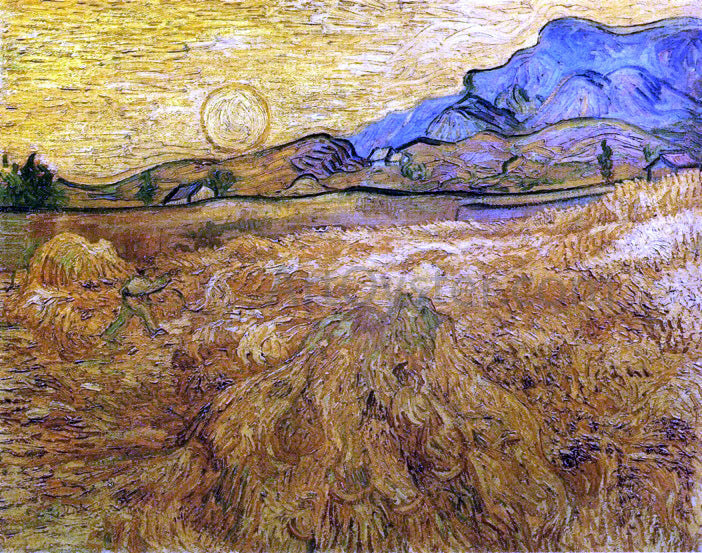 Vincent Van Gogh Wheat Field with Reaper and Sun - Canvas Print